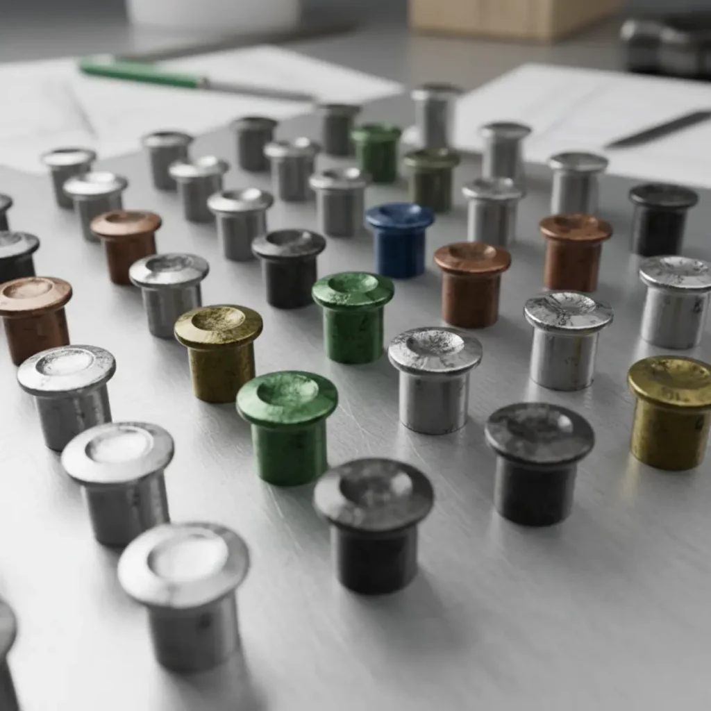 Farklı türlerde metal perçinler yakından